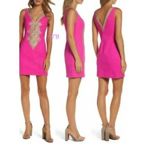 Lilly Pulitzer Junie Shift Dress Berry Sangria Pink Gold Resort Chic Summer Vibe - Picture 3 of 15